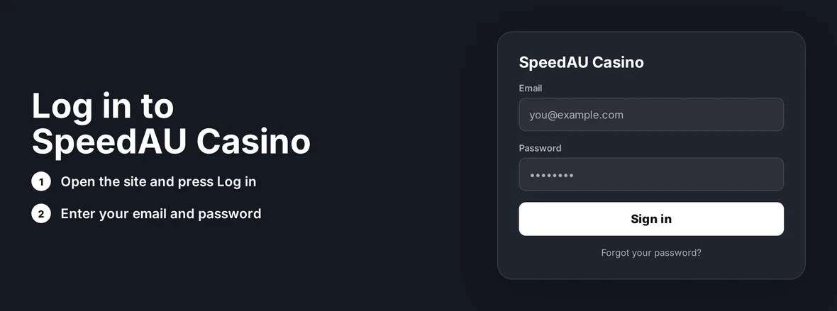 SpeedAU Casino login form